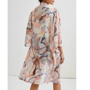 Anthropologie NWT Neutral Floral Suede Fringe Belted Sheer Kimono Duster O/S